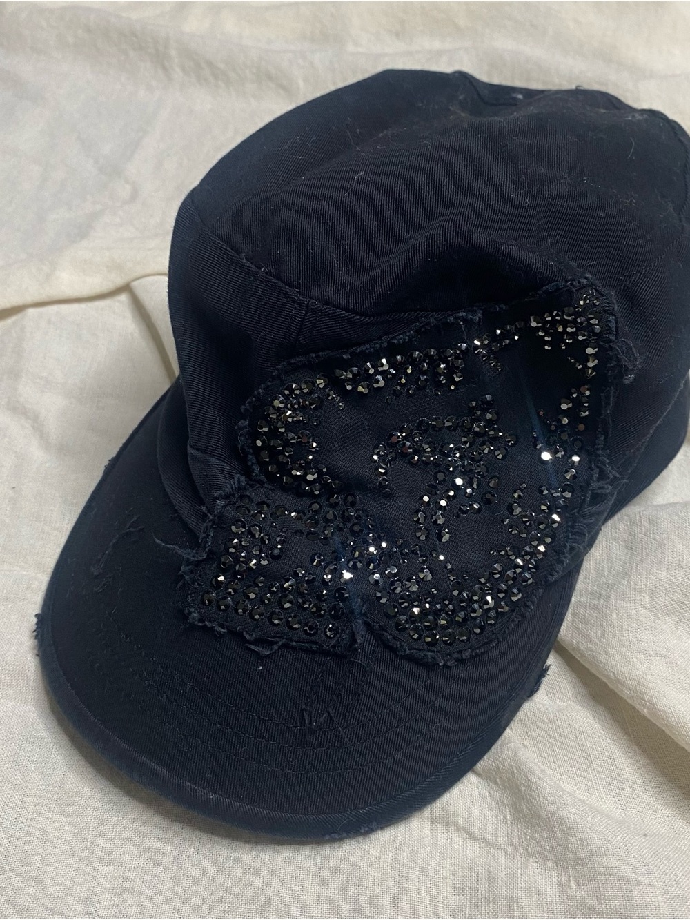 y2k military cap sparkle detail